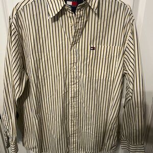 Tommy Hilfiger Vintage Men's Striped Shirt - Navy, Yellow, and White
